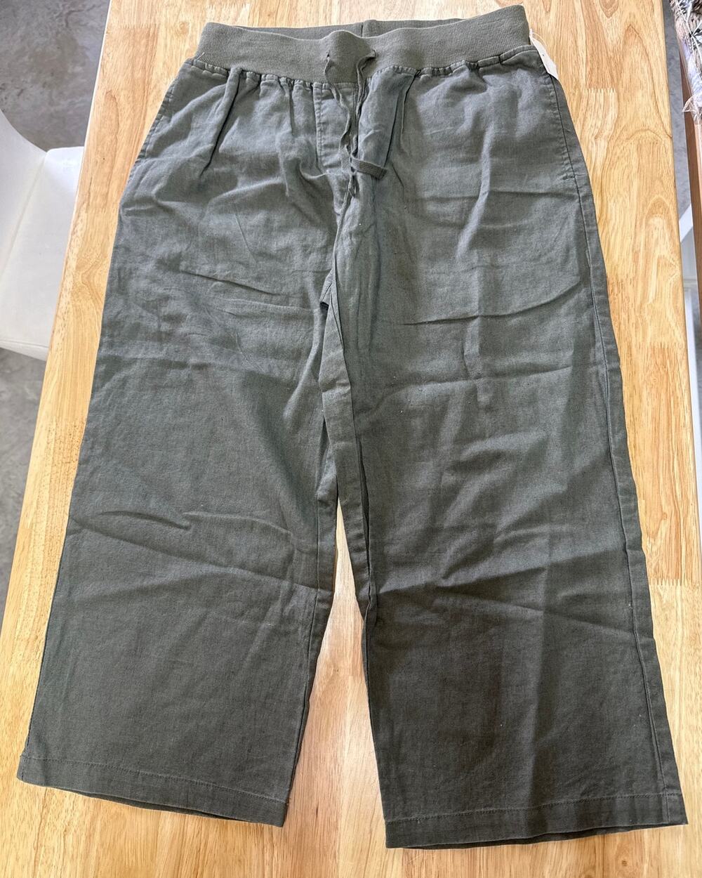Laura Scott Linen Cropped Pant Size S/C Olive Green